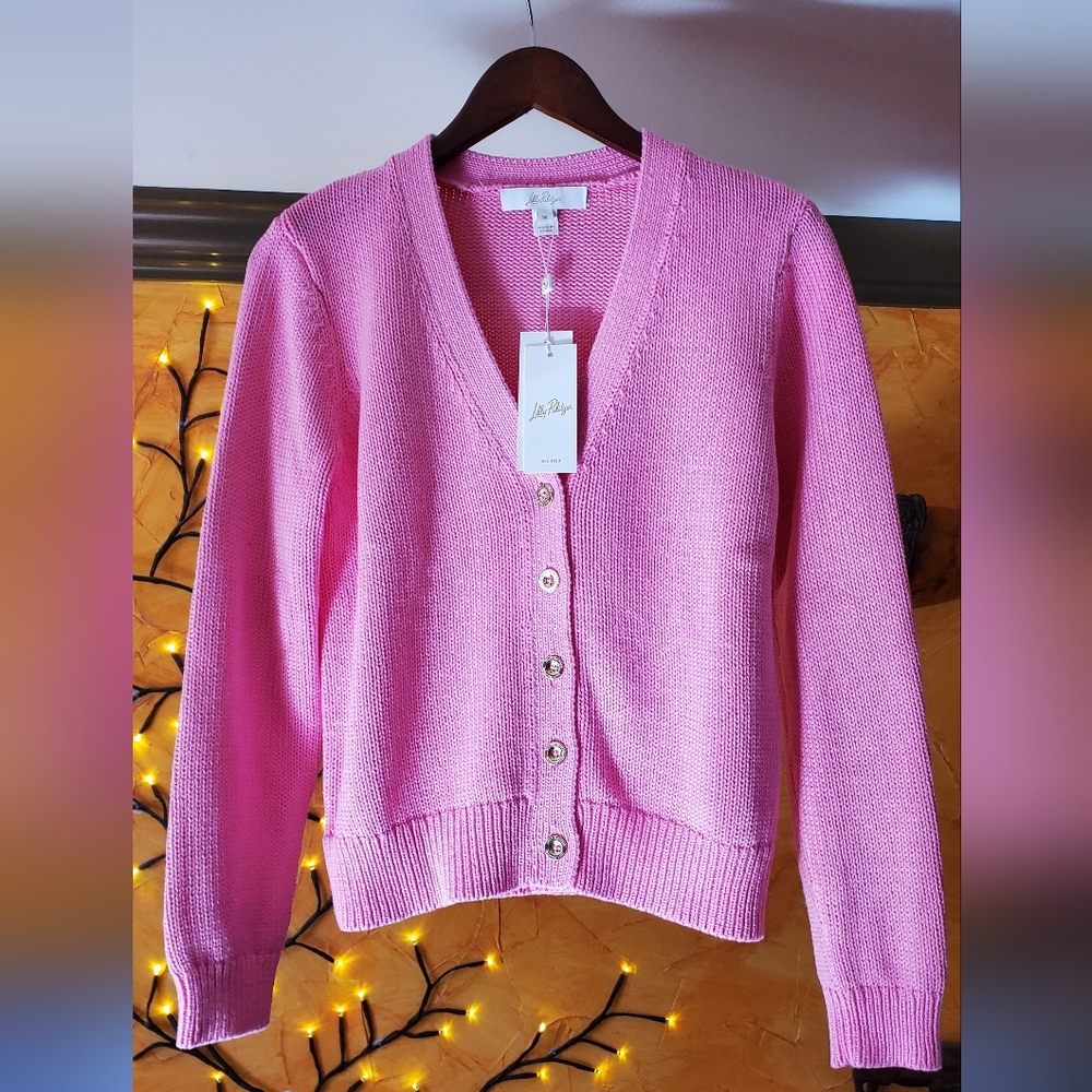 Lilly Pulitzer Bubblegum Pink V-Neck Button Cardigan Size Medium NWT